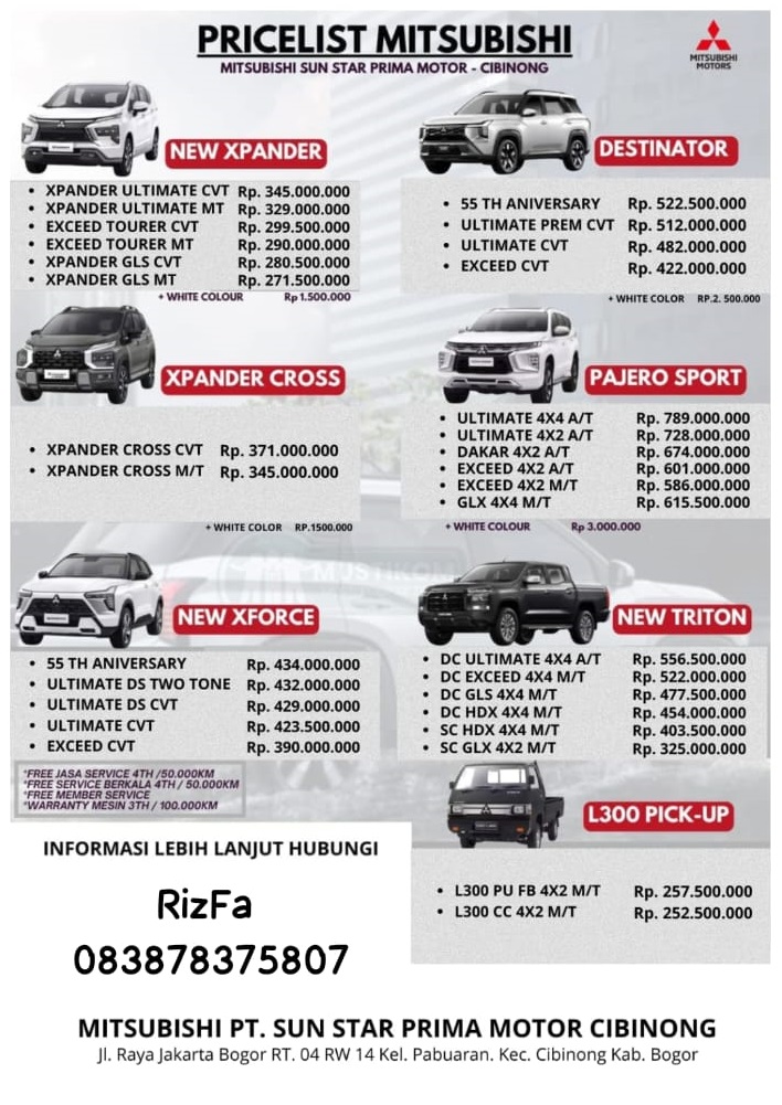 harga mitsubishi di cibinong 2026
